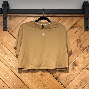 Adidas Cropped Crew Tee in Camel Twisted Back